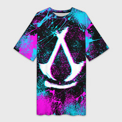 Футболка женская длинная Assassins creed shadows - neon color, цвет: 3D-принт