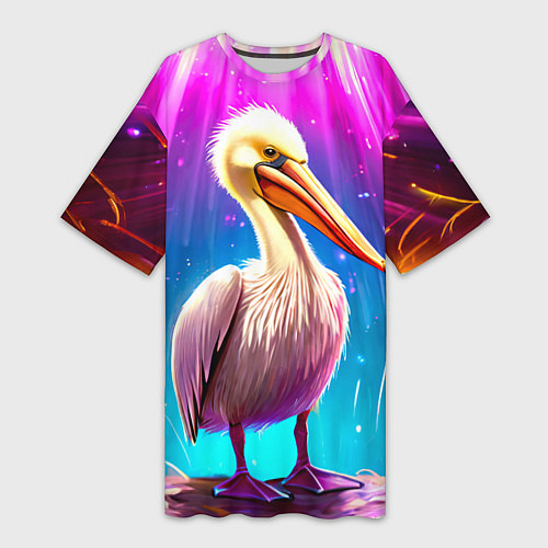 Женская длинная футболка Пеликан в сиянии лучей / 3D-принт – фото 1