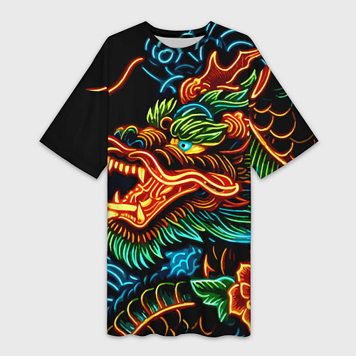 Женская длинная футболка Japanese neon dragon - irezumi / 3D-принт – фото 1