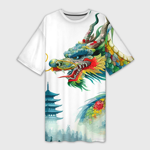 Женская длинная футболка Japanese watercolor dragon - art / 3D-принт – фото 1