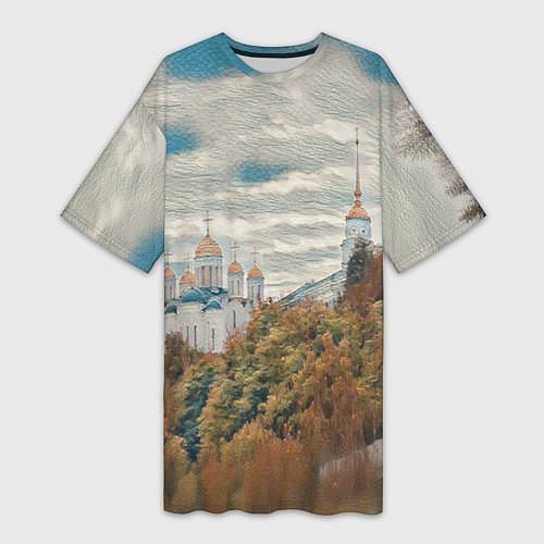 Женская длинная футболка Храм на горе / 3D-принт – фото 1