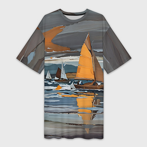 Женская длинная футболка Живопись с парусниками / 3D-принт – фото 1