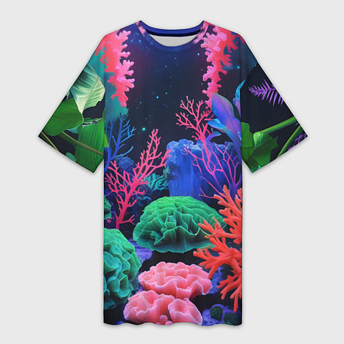 Женская длинная футболка Подводный мир с кораллами / 3D-принт – фото 1