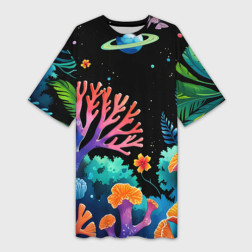 Женская длинная футболка Космический подводный мир / 3D-принт – фото 1