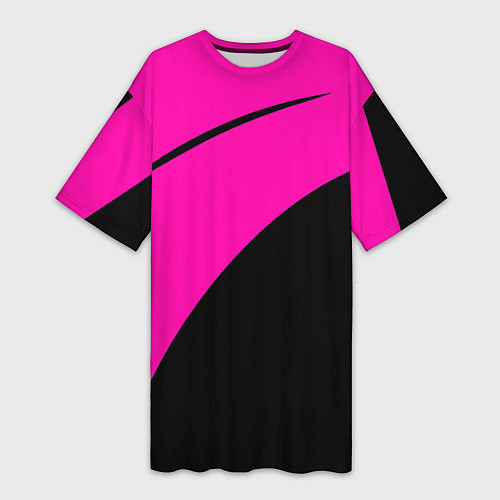Женская длинная футболка Розовый с чёрным двуцветный с полосой / 3D-принт – фото 1