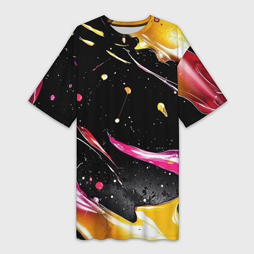 Женская длинная футболка Мазки краски на черном / 3D-принт – фото 1