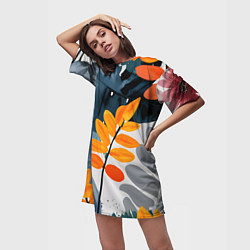 Футболка женская длинная Контрастные листья, цвет: 3D-принт — фото 2