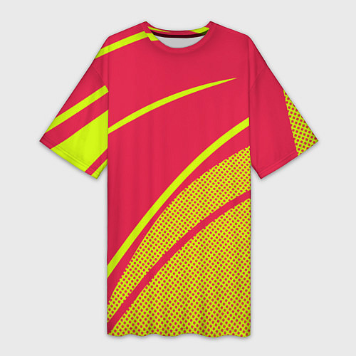 Женская длинная футболка Красно-розовый с салатовым точечный / 3D-принт – фото 1