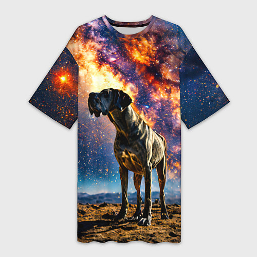 Женская длинная футболка Немецкий дог и космическое небо / 3D-принт – фото 1