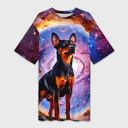 Футболка женская длинная Пинчер в космосе, цвет: 3D-принт