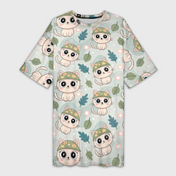 Женская длинная футболка Кошачий камуфляж каваи