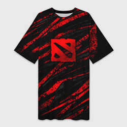 Футболка женская длинная Dota 2 - красные потертости, цвет: 3D-принт