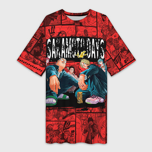 Женская длинная футболка Дни сакамото герои / 3D-принт – фото 1