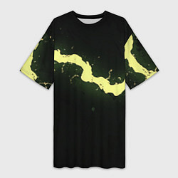 Футболка женская длинная Желтая трещина на черном, цвет: 3D-принт