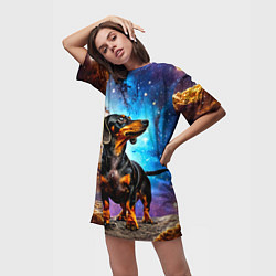 Футболка женская длинная Такса в космосе, цвет: 3D-принт — фото 2