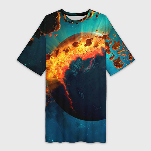 Женская длинная футболка Взрыв планеты / 3D-принт – фото 1