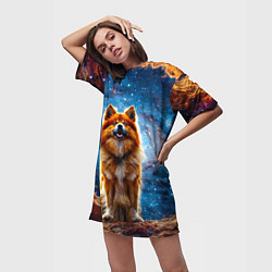 Футболка женская длинная Финский лаппхунд в космосе, цвет: 3D-принт — фото 2