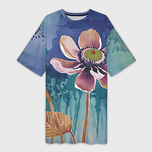 Женская длинная футболка Красочный цветок / 3D-принт – фото 1