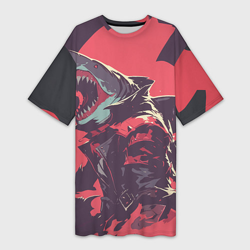Женская длинная футболка Орущая акула / 3D-принт – фото 1