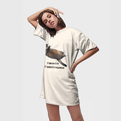 Футболка женская длинная У меня тут кот вместо надписи, цвет: 3D-принт — фото 2