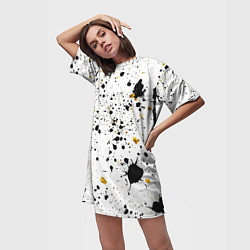 Футболка женская длинная Черные и золотистые пятна краски на белом фоне, цвет: 3D-принт — фото 2