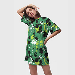 Футболка женская длинная Кляксы на зелёном, цвет: 3D-принт — фото 2