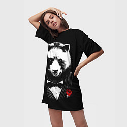 Футболка женская длинная Панда в черном костюме, цвет: 3D-принт — фото 2