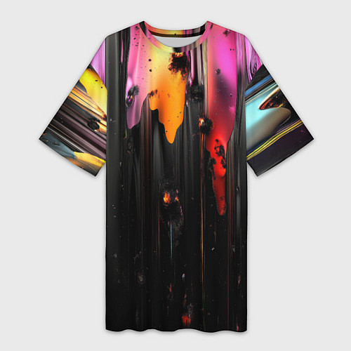 Женская длинная футболка Разноцветная рельефная краска текстура / 3D-принт – фото 1