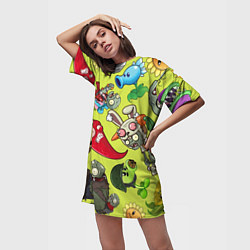 Футболка женская длинная Растения против зомби с героями, цвет: 3D-принт — фото 2