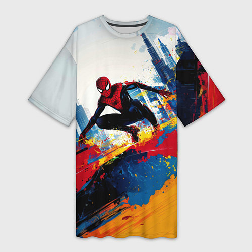 Женская длинная футболка Человек - паук и пролитая краска / 3D-принт – фото 1