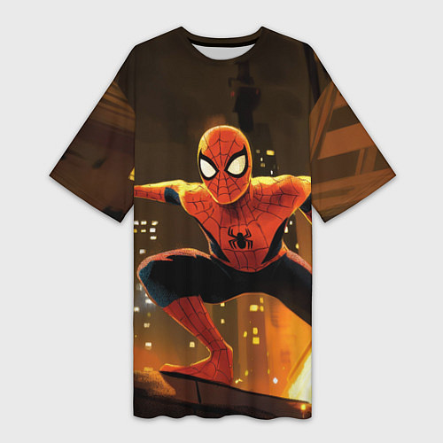 Женская длинная футболка Человек-паук пускает паутину / 3D-принт – фото 1