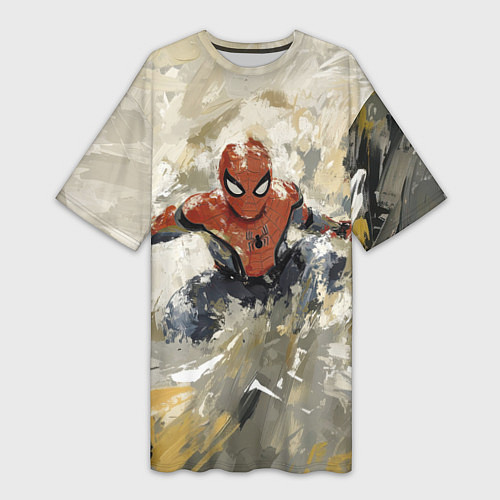 Женская длинная футболка Человек - паук маслом / 3D-принт – фото 1