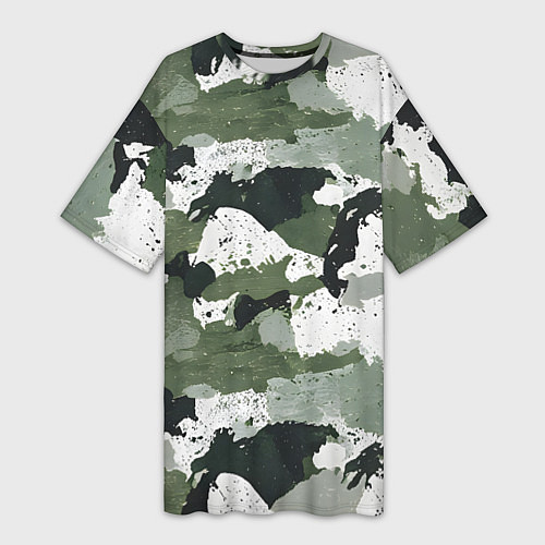 Женская длинная футболка Зеленый фактурный камуфляж / 3D-принт – фото 1