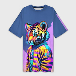 Футболка женская длинная Cool tiger cub - pop art, цвет: 3D-принт