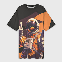 Футболка женская длинная Птичий астронавт, цвет: 3D-принт