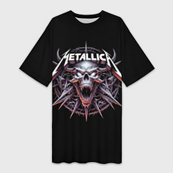 Футболка женская длинная Metallica - cool skull with horns, цвет: 3D-принт