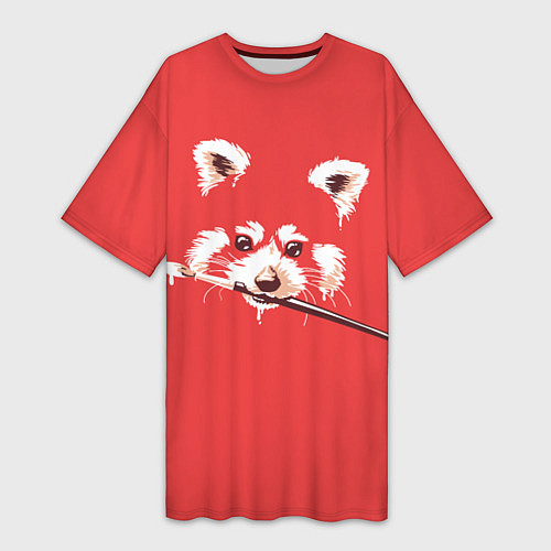 Женская длинная футболка Красная панда с кисточкой в зубах / 3D-принт – фото 1