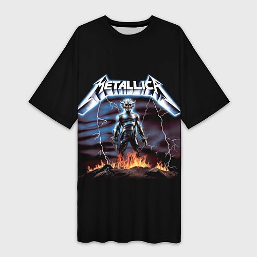 Женская длинная футболка Metallica - neon fantasy / 3D-принт – фото 1