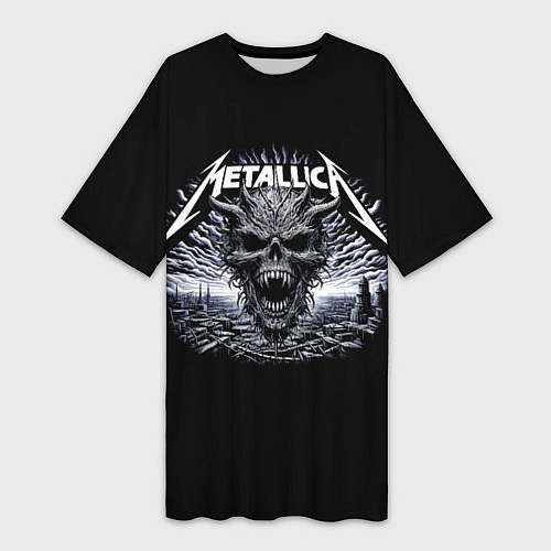 Женская длинная футболка Metallica - horned skull / 3D-принт – фото 1