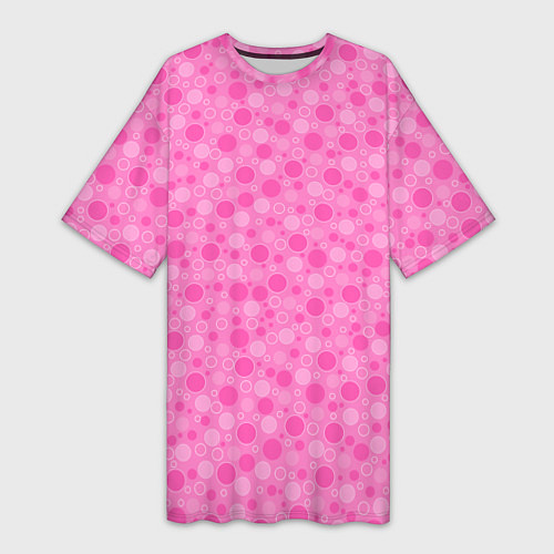 Женская длинная футболка Малиново розовые пузыри и горохи / 3D-принт – фото 1