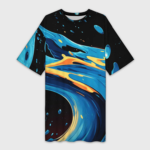 Женская длинная футболка Синяя волна из красок / 3D-принт – фото 1