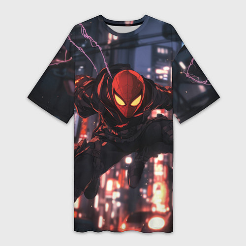 Женская длинная футболка Человек паук в черном / 3D-принт – фото 1