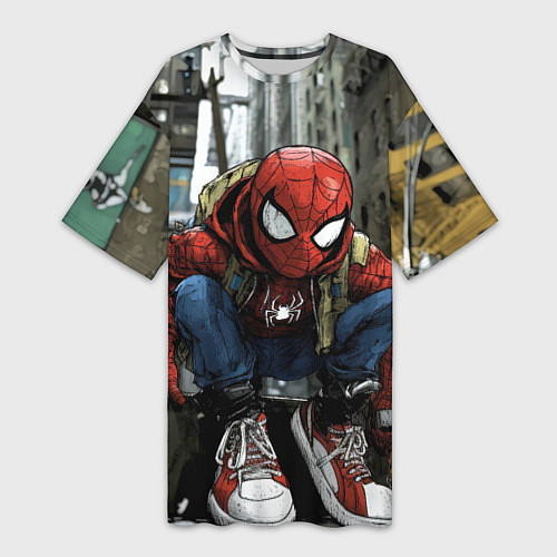 Женская длинная футболка Человек-паук в больших кедах / 3D-принт – фото 1