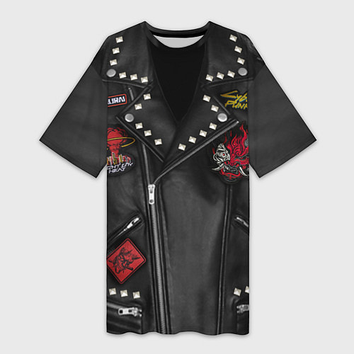 Женская длинная футболка Косуха с нашивкой самурая киберпанк / 3D-принт – фото 1