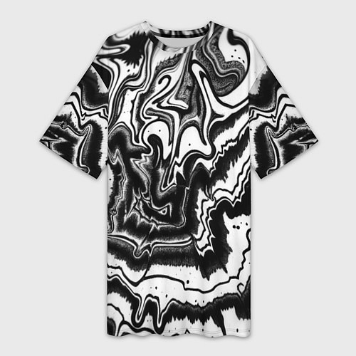 Женская длинная футболка Закрученные волны - чб абстракция / 3D-принт – фото 1