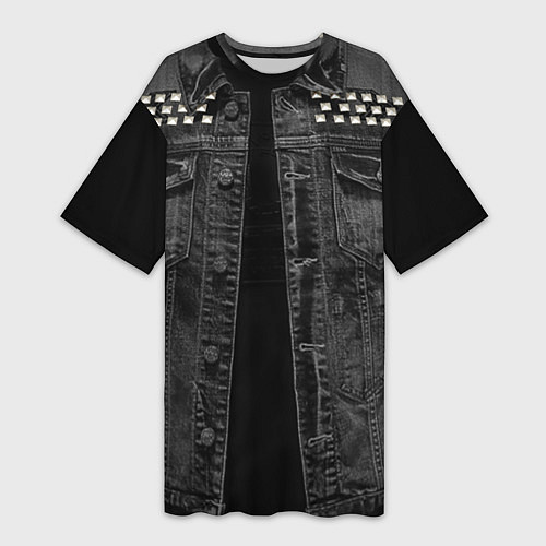 Женская длинная футболка Джинсовка с татуировкой дракона и самурая - имитац / 3D-принт – фото 1