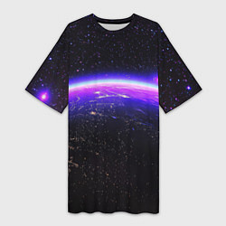 Футболка женская длинная Планета и неоновое свечение, цвет: 3D-принт