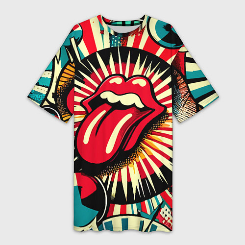 Женская длинная футболка Logo of the Rolling Stones - pop art / 3D-принт – фото 1