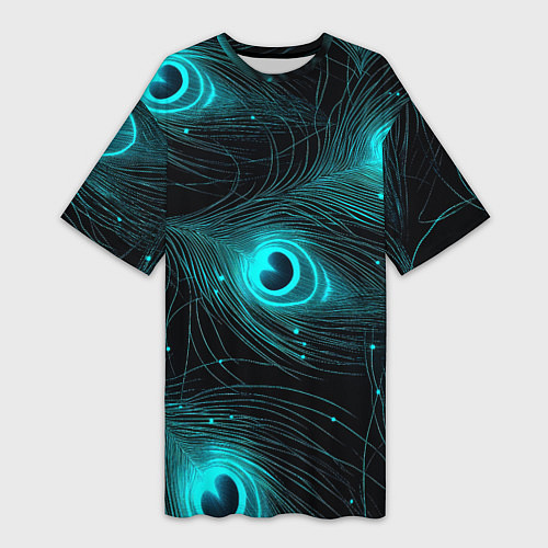 Женская длинная футболка Светящиеся перья павлина паттерн / 3D-принт – фото 1