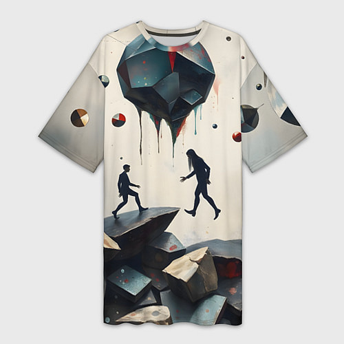 Женская длинная футболка Сюрреалистичные люди и камни / 3D-принт – фото 1